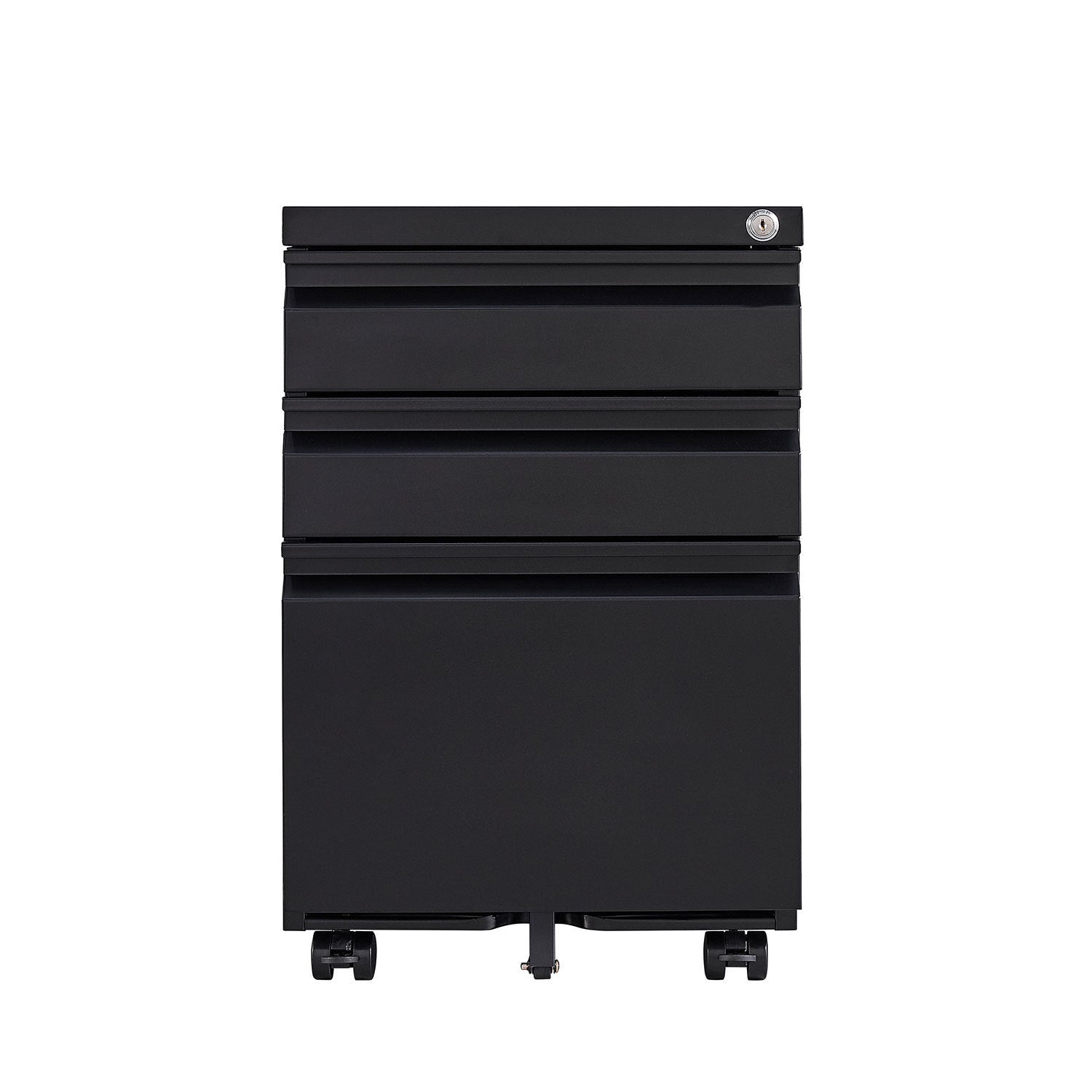 Vertical 3-Drawer Black Metal Mobile Pedestal File Cabinet for Letter or Legal Size