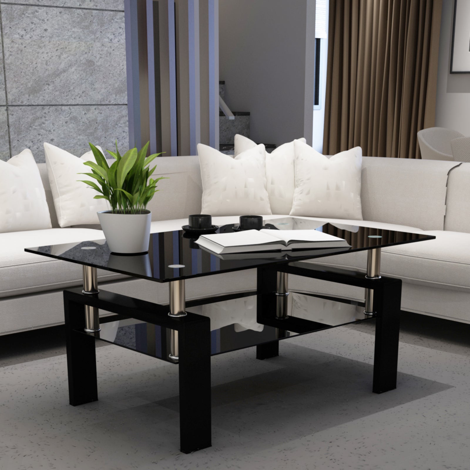 Luna Rectangle Black Tempered Glass Coffee Table