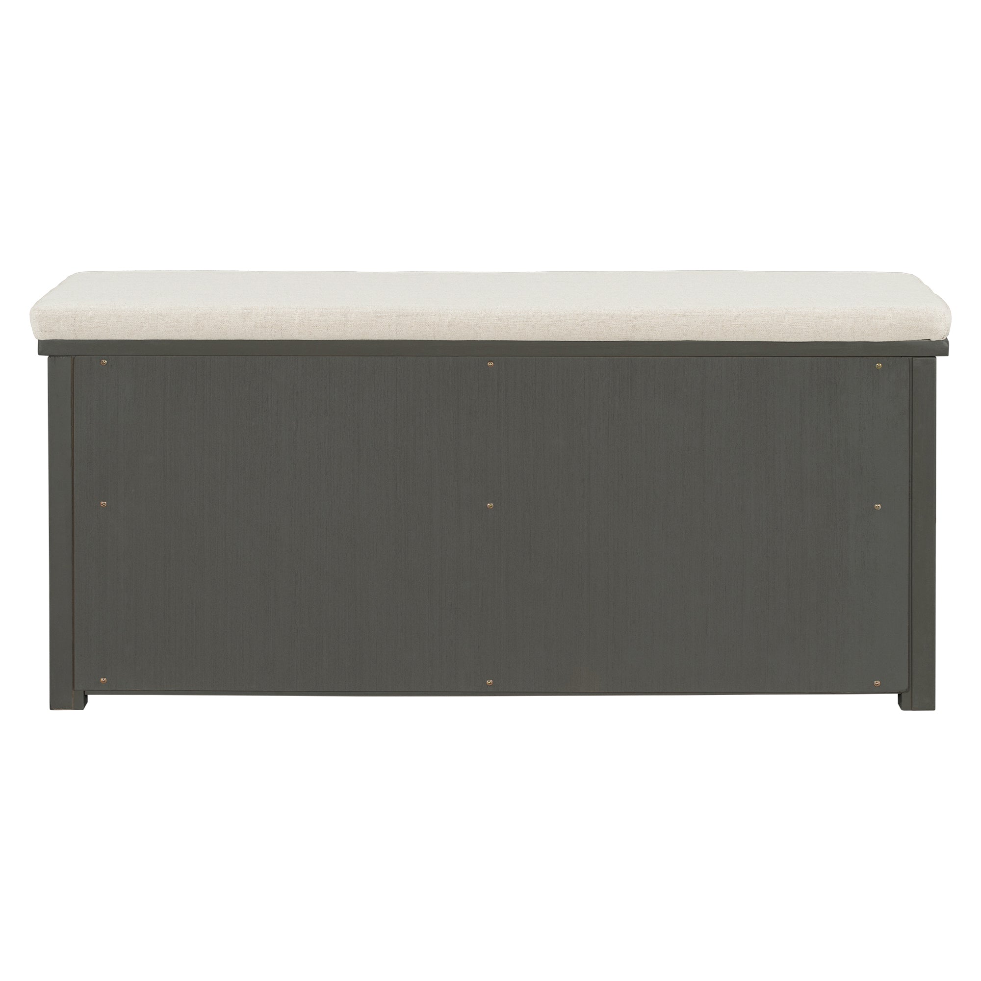 Rustic Style Two-Door Storage Bench, with Linen Upholstered Top Cushion