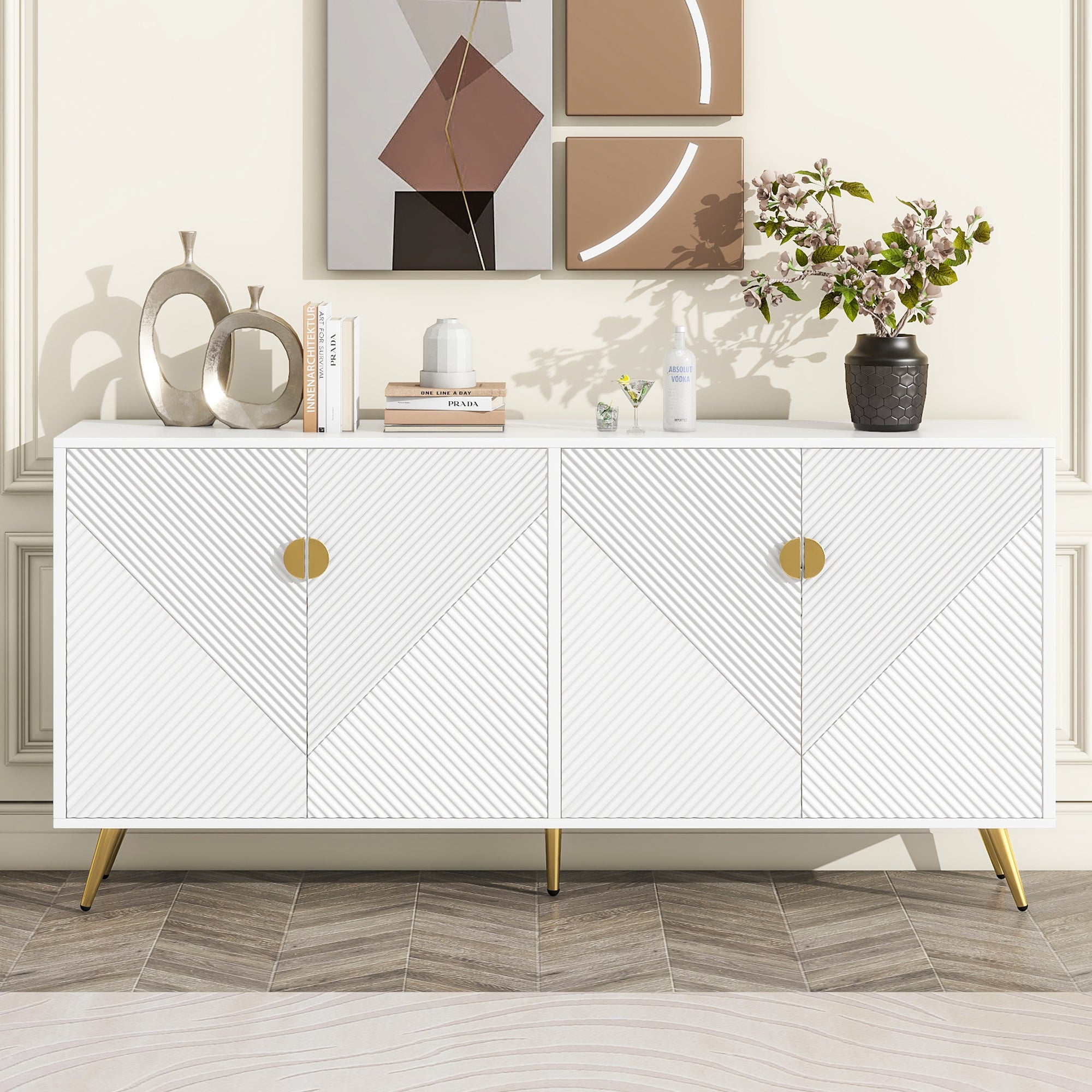 Sonoma 63" white Entryway Storage Console Table Cabinet Sideboard