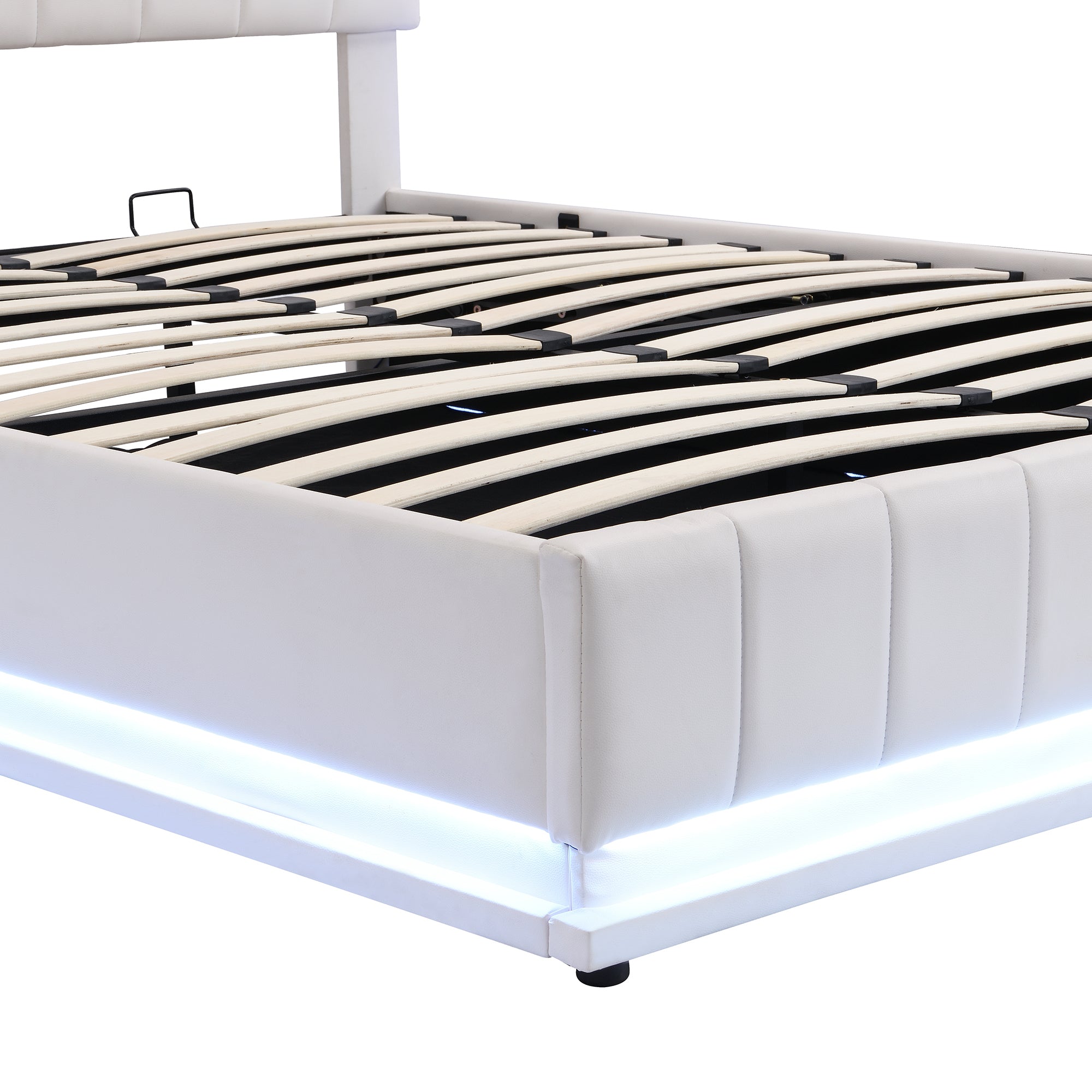 Milan White Faux Leather  Queen Platform Bed With Hydraulic Storage LED Light and USB Ports