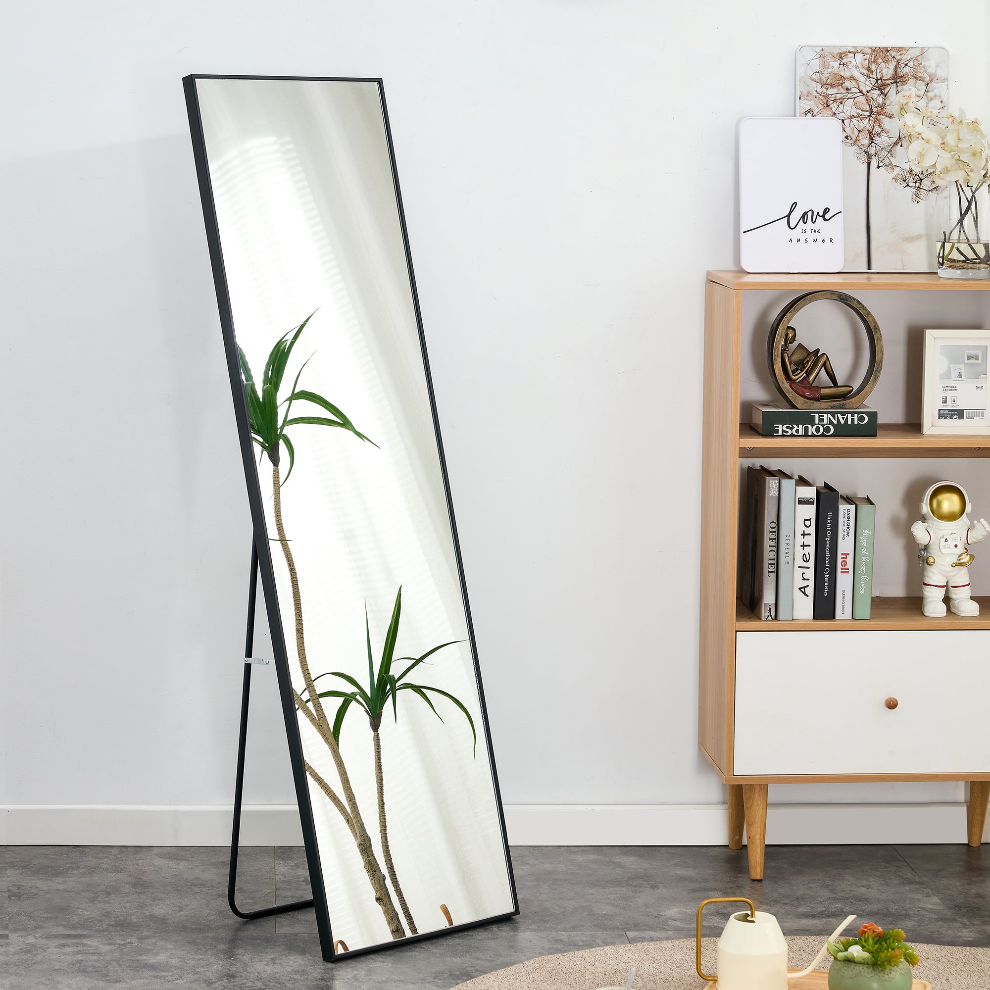 60"x 17" Black Solid Wood Frame Standing Floor Mirror