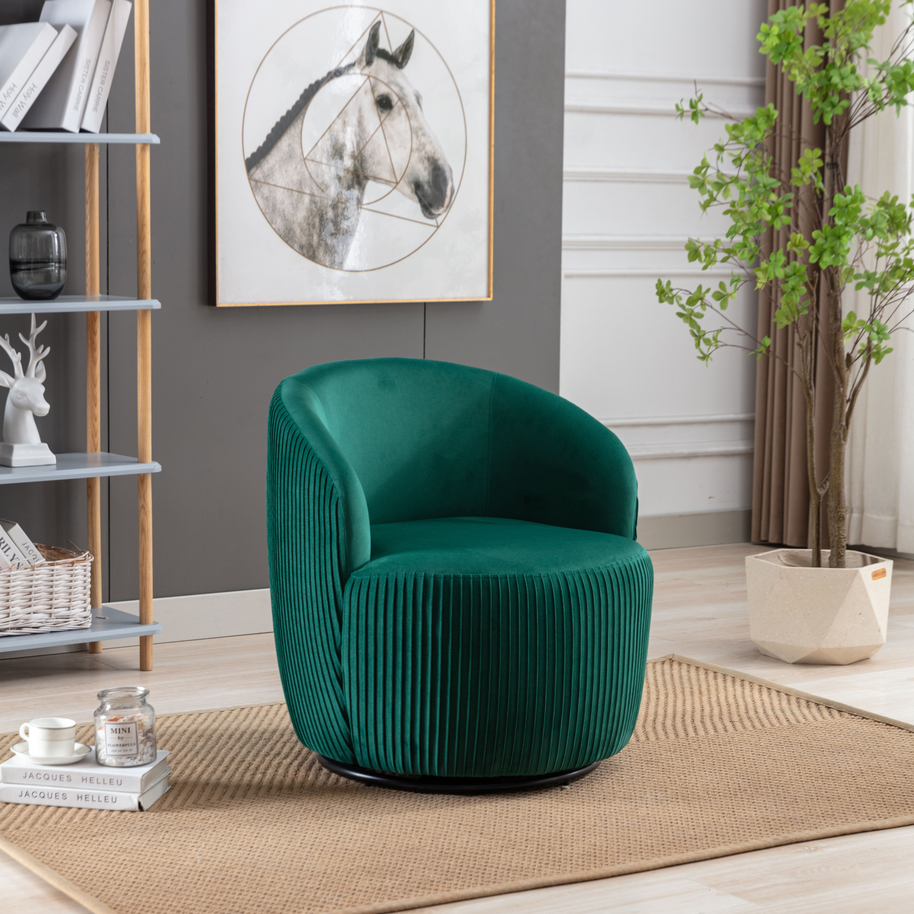 Bridget Luxury Velvet Swivel Accent Barrel Chair with Channel Back