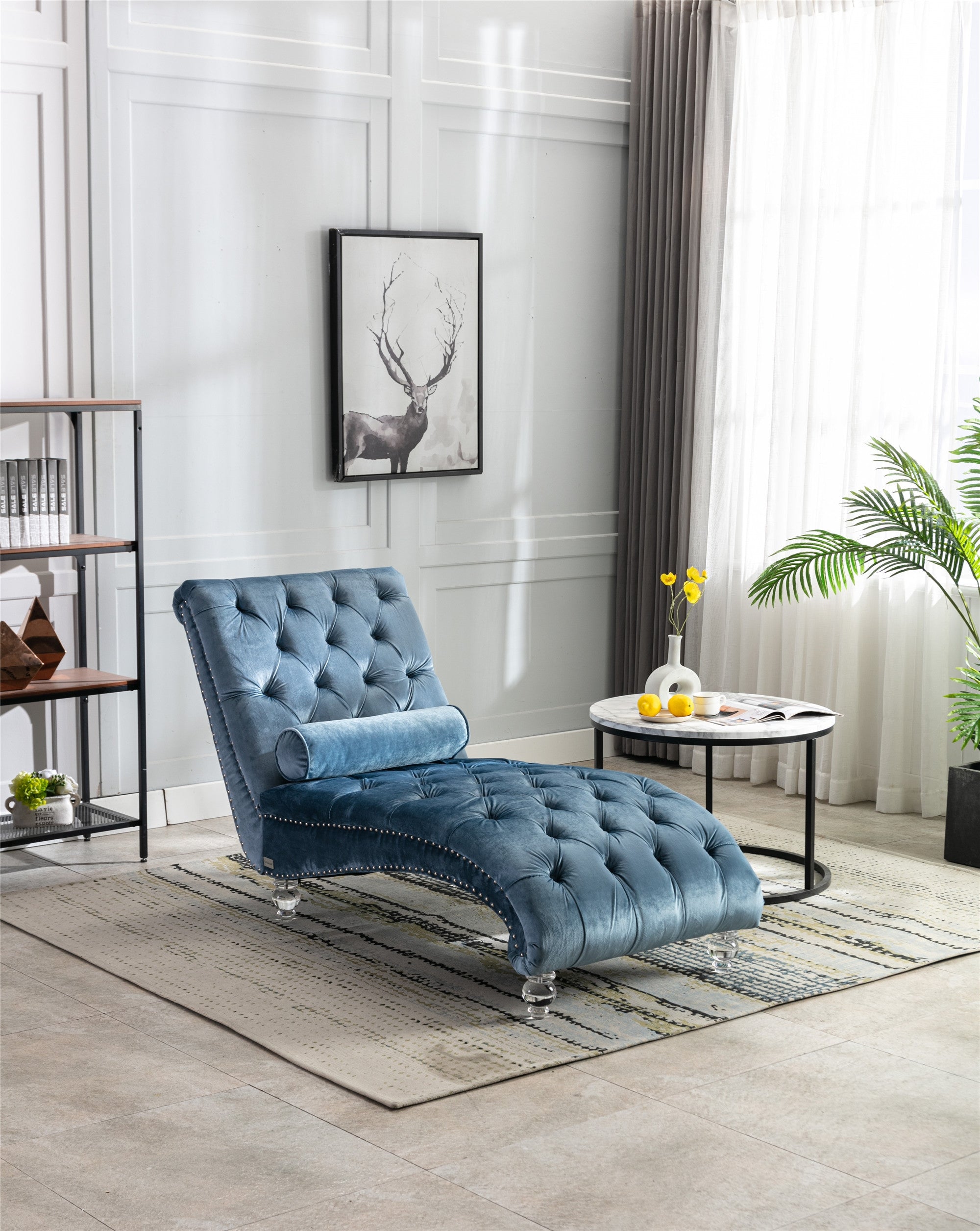 Claire Modern Velvet Chaise Lounge with Acrylic Legs