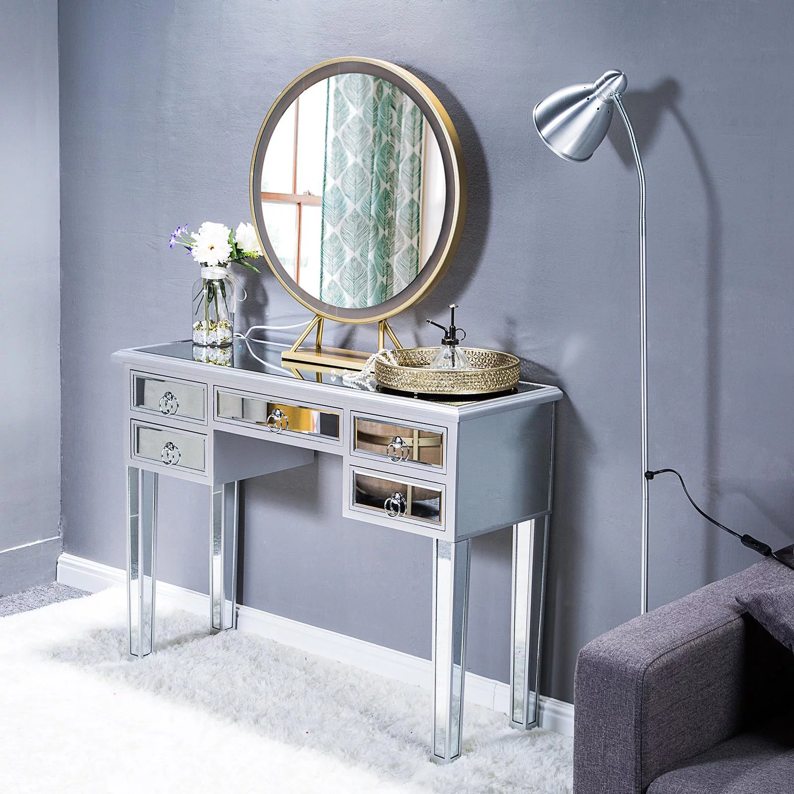 Westin Mirrored Entryway Console Table, Vanity Table, Desk