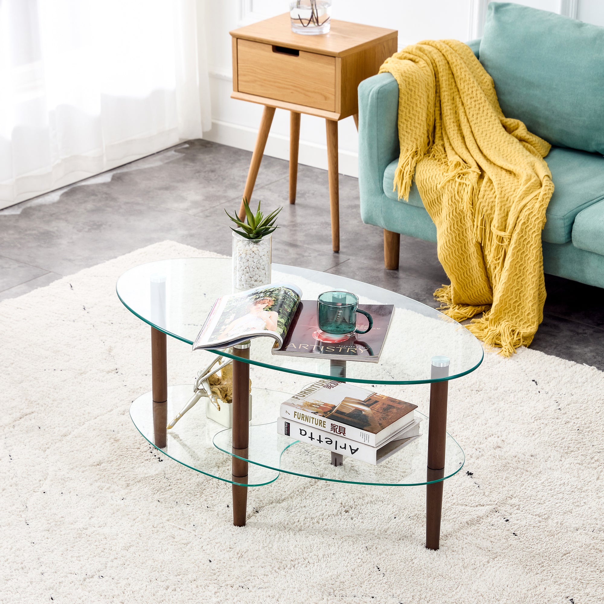 Modern Oval Clear Glass Coffee Table