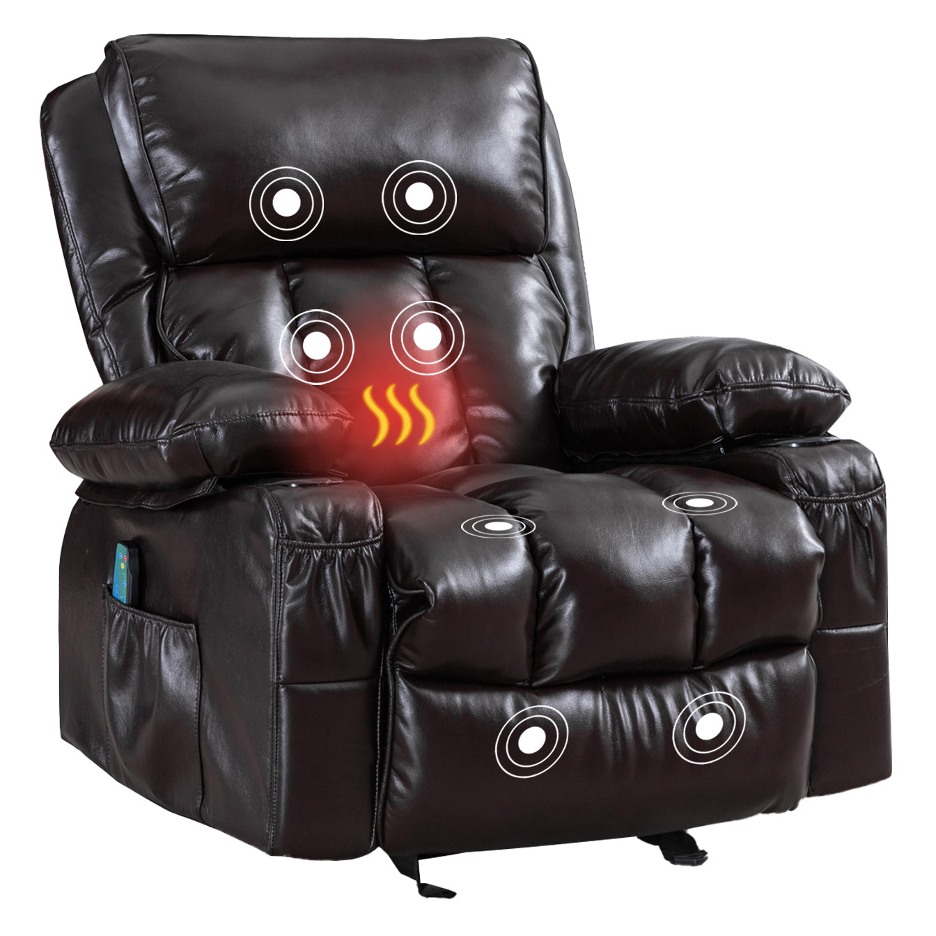 Austin Brown Faux Leather Rocker Recliner with massage and Heating 