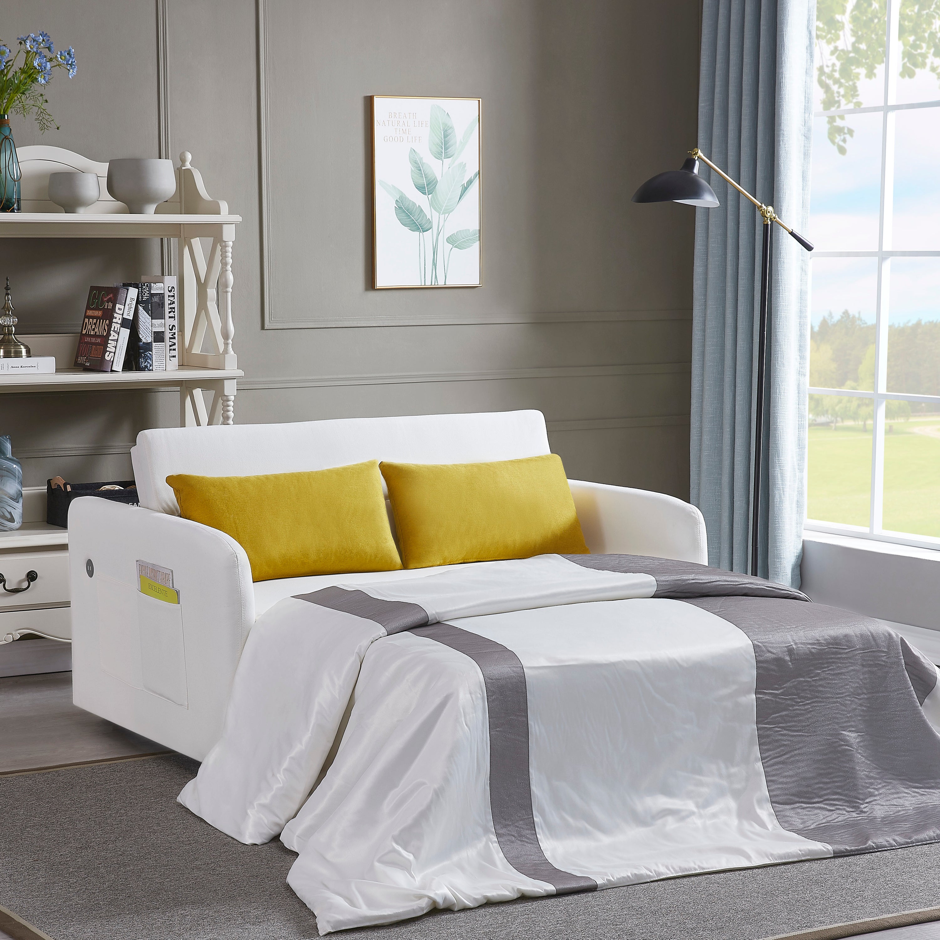 Jake Cream Linen Convertible Twin Sofa Bed Sleeper