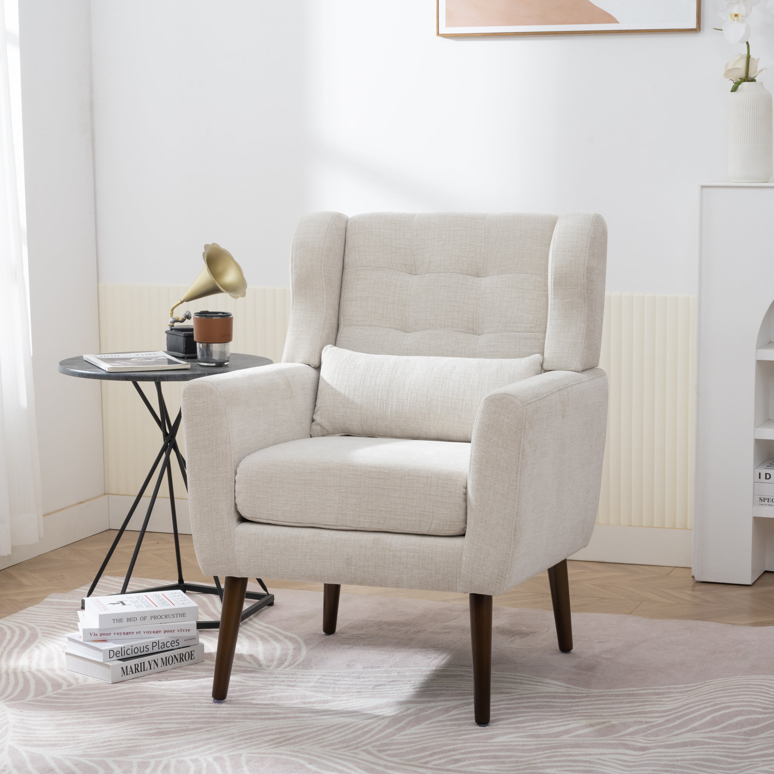 Elyssa Beige Chenille Fabric Modern Accent Chair