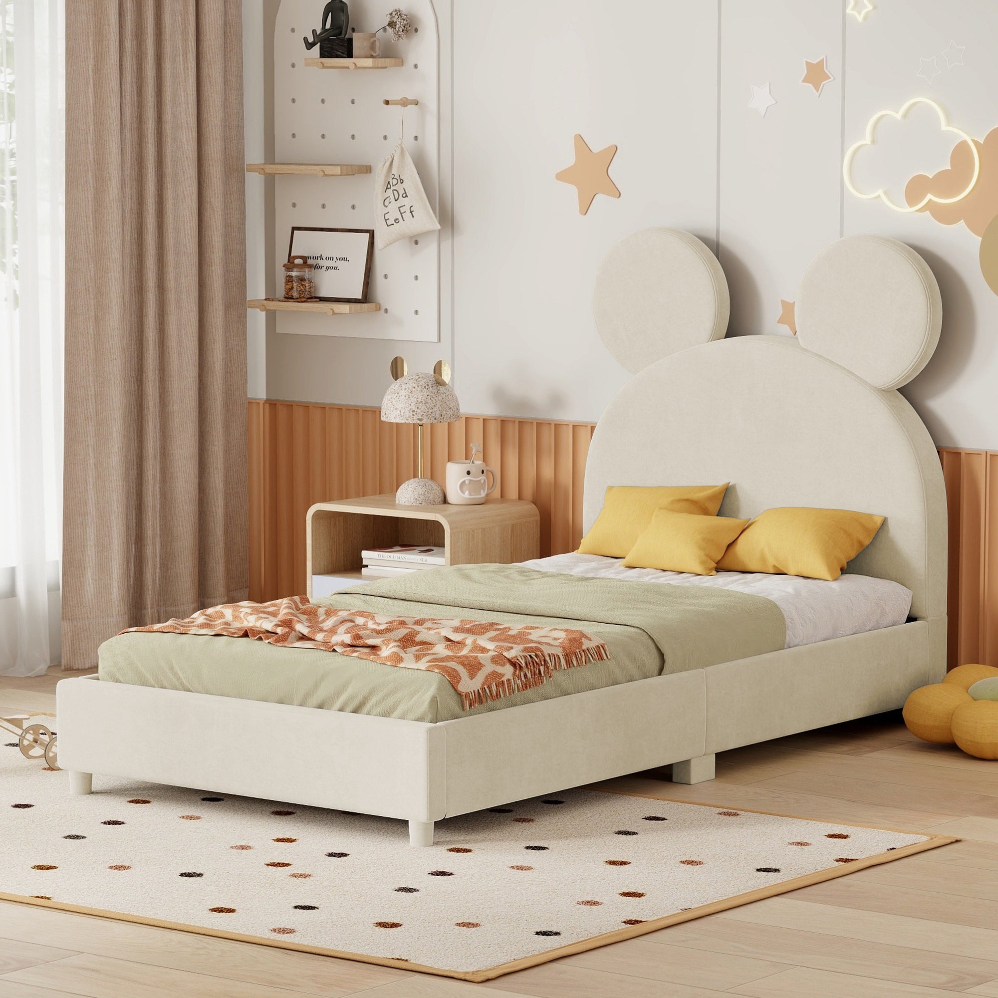 Winnie Twin Size beige Velvet Upholstered Platform Bed 