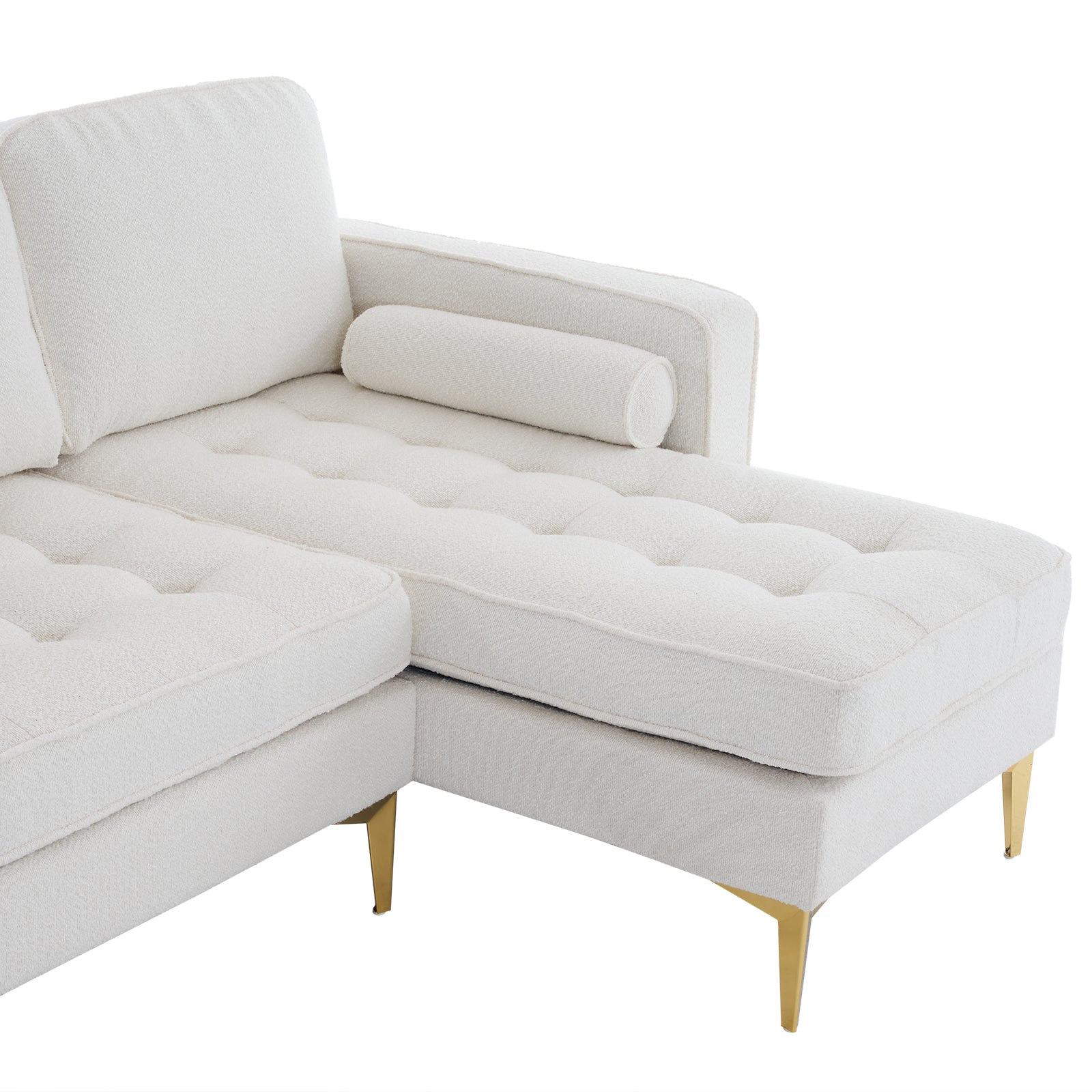 Owen 85.8" Beige Boucle Sectional Sofa with Gold Finish Metal Legs