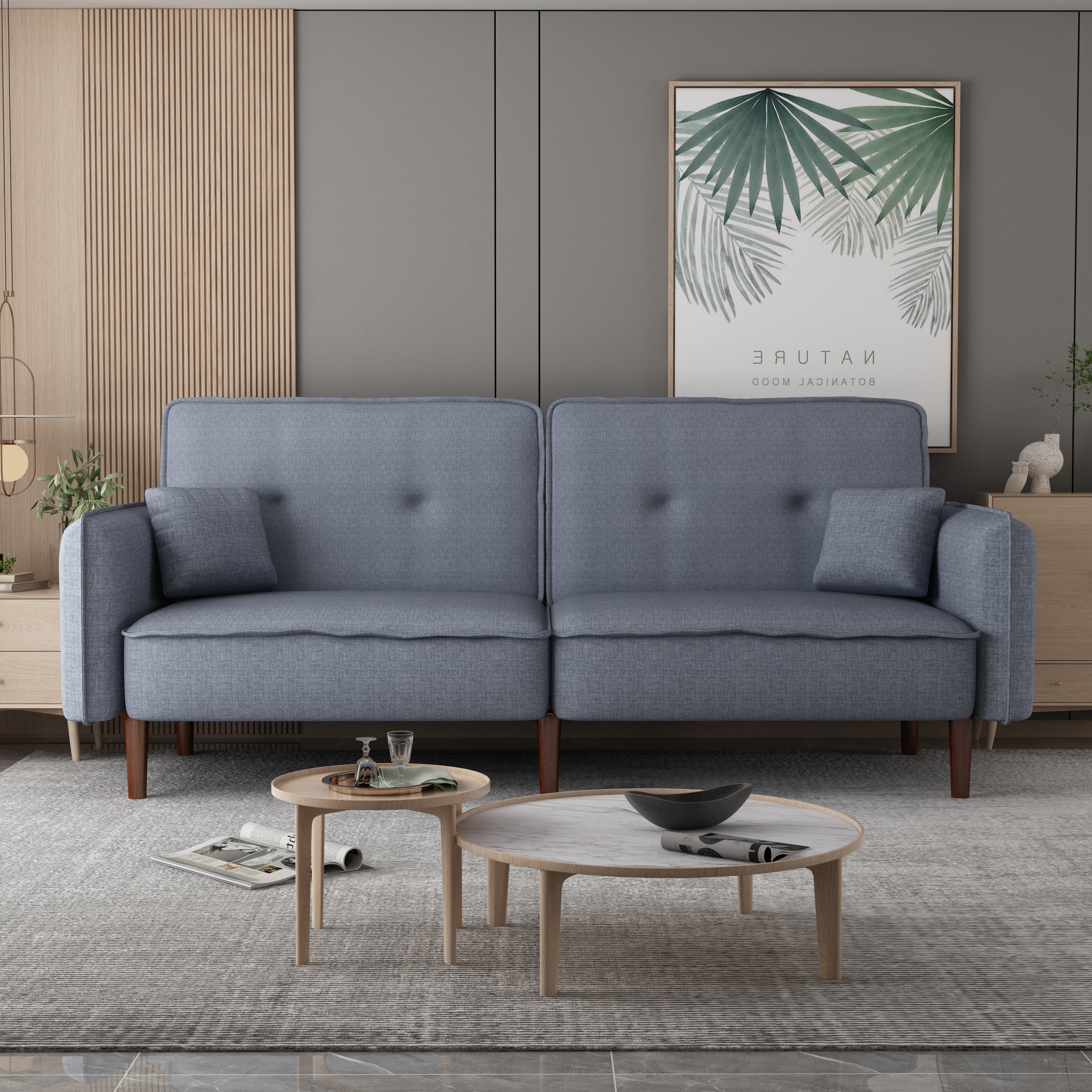 Sally Gray Linen Futon Convertible Sofa bed 