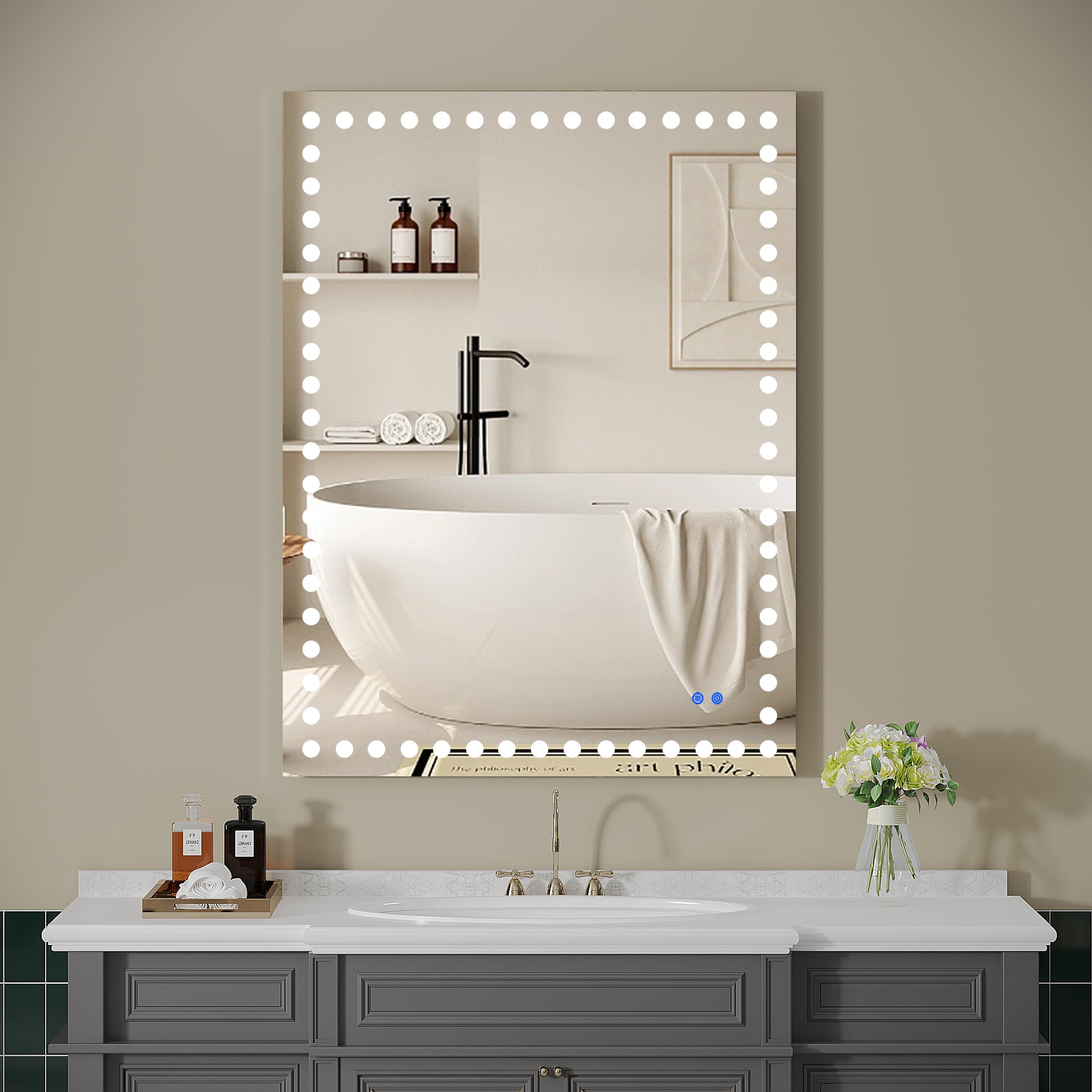 40" X 32" Inch LED Bathroom Wall Mirror with Touch Sensor Switch and Anti-Fog