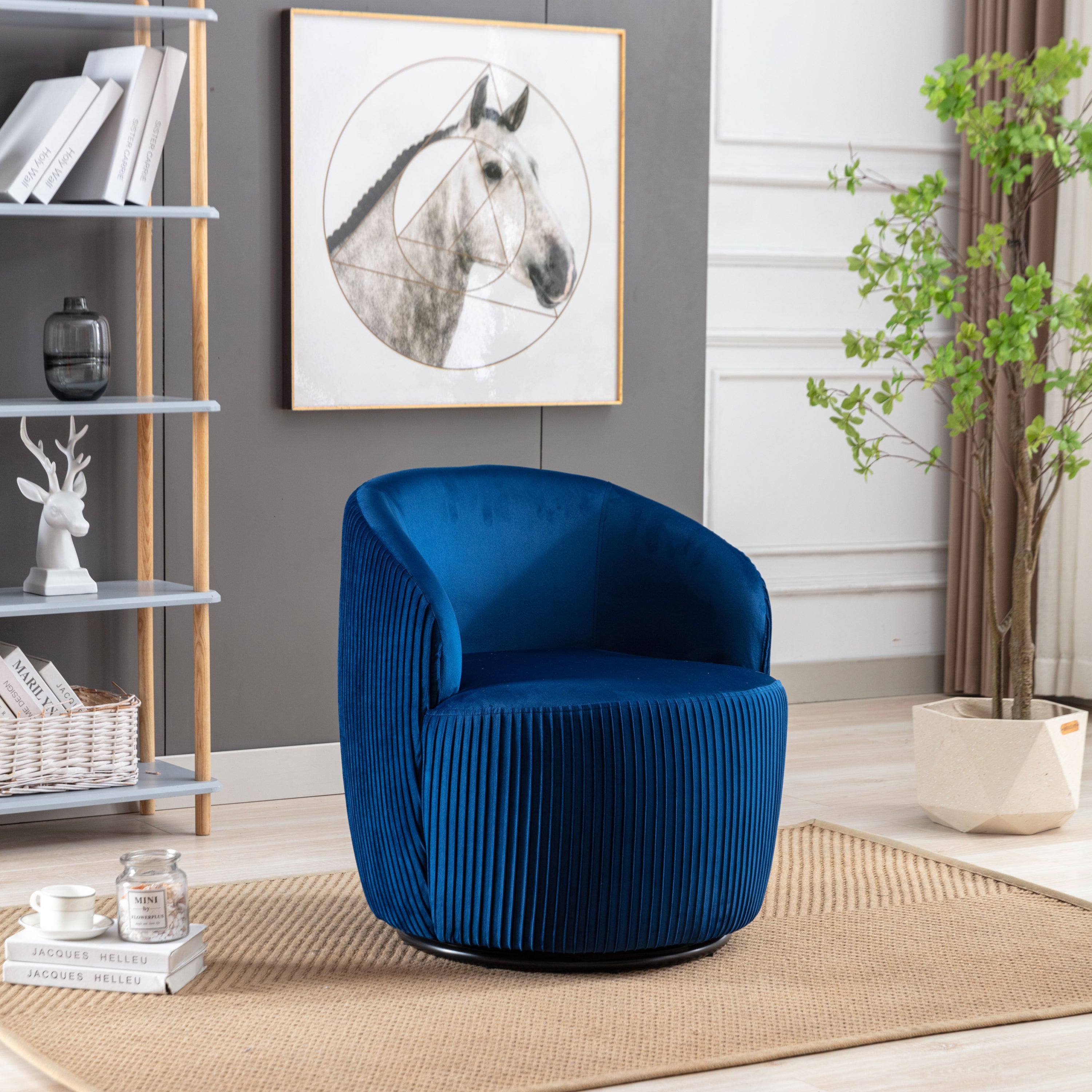 Bridget blue Luxury Velvet Swivel Accent Barrel Chair with Channel Back
