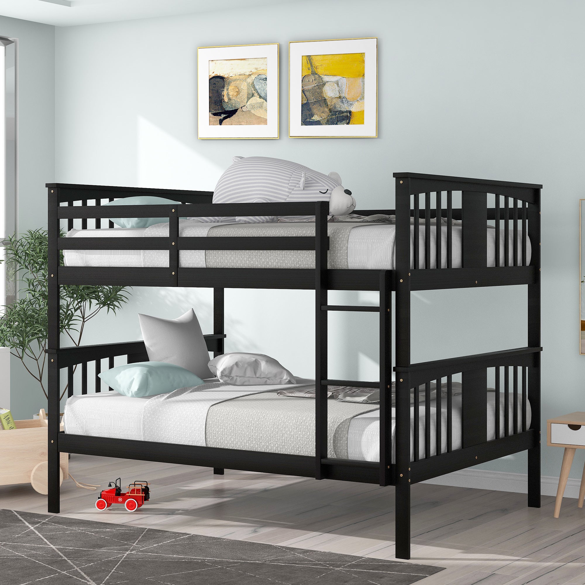 Tommy Espresso Full over Full Solid Wood Convertible Bunk Bed with Ladder 