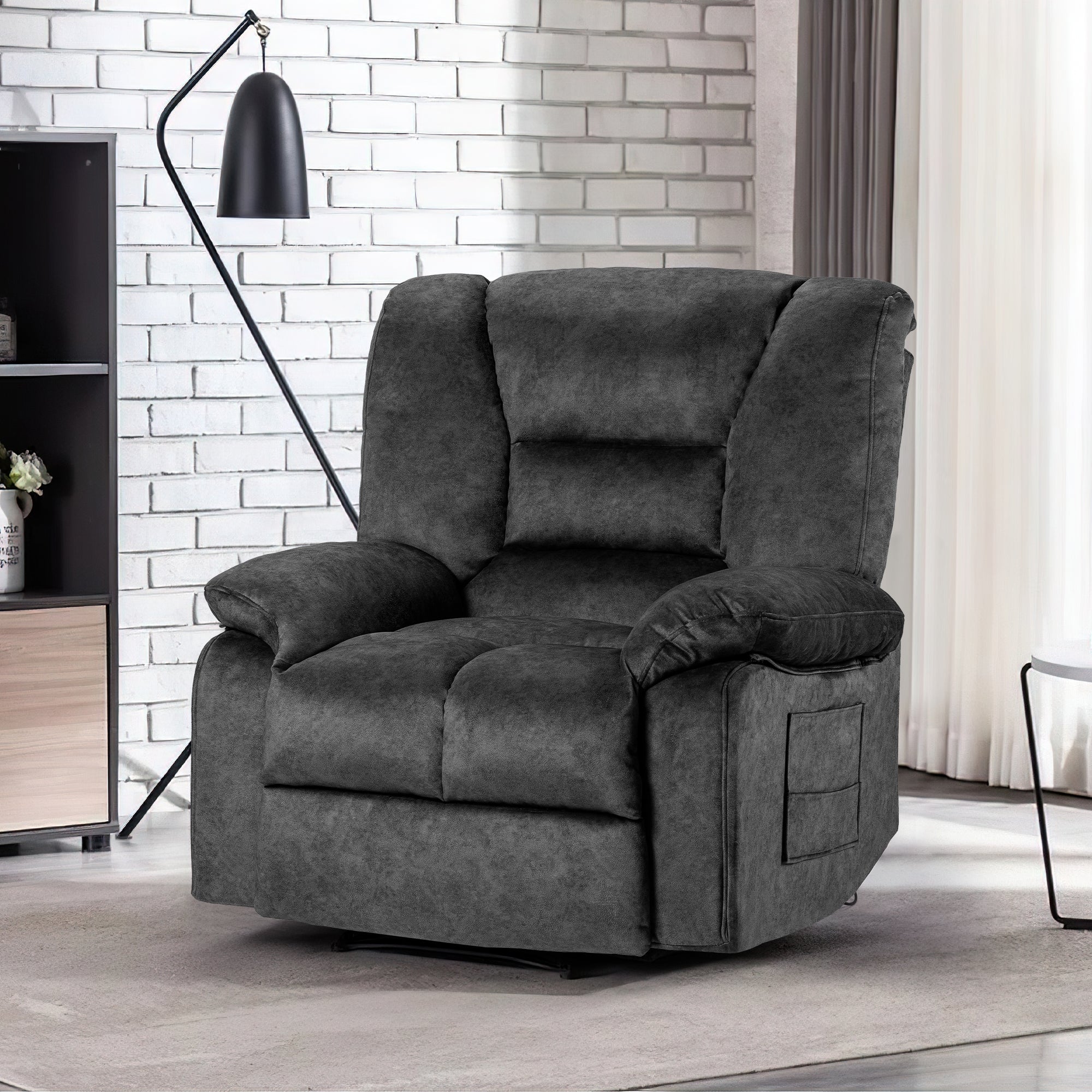 Martin Oversized Gray Velvet Recliner Chair  with Massage and Heating