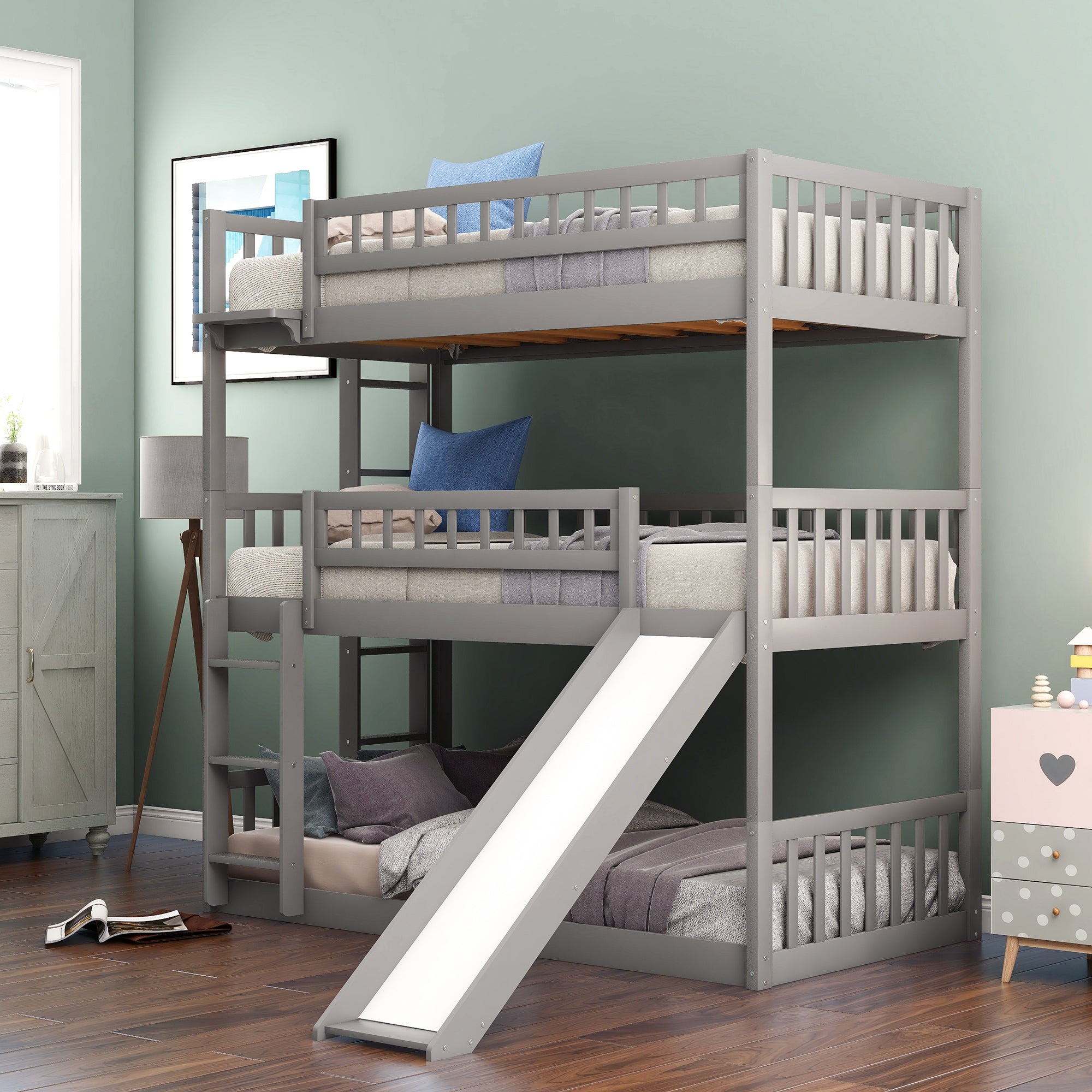 Alice Gray Solid Wood Twin Triple Bunk Bed