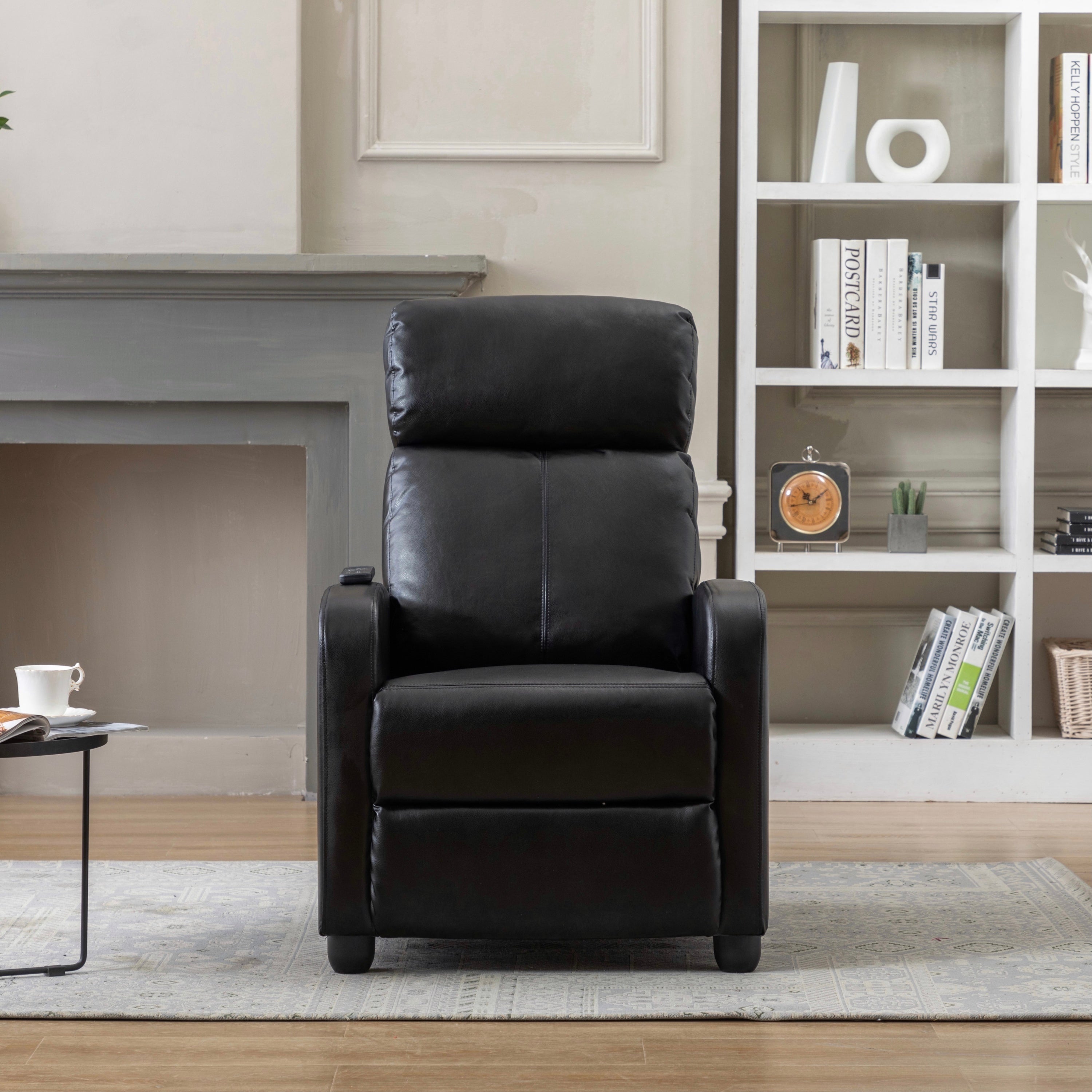 Blane Black Faux Leather Small Spaces Pushback Recliner With Massage and Heat 