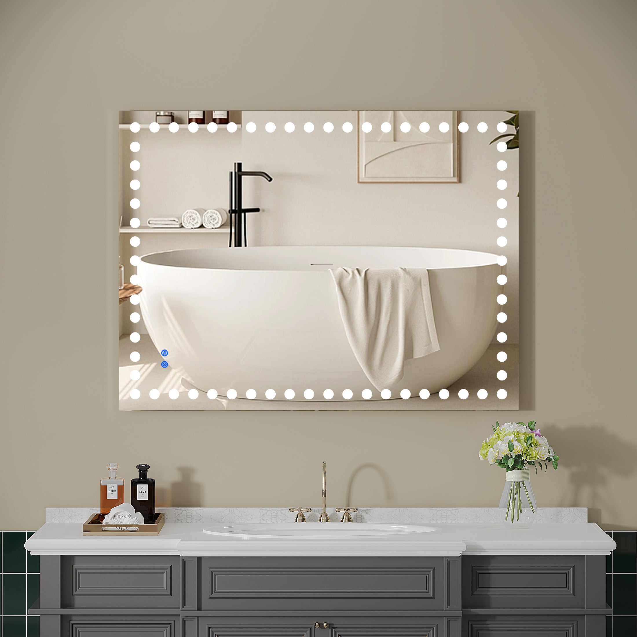 48"X36" Rectangle LED Bathroom Vanity Mirror with Touch Sensor Dimmer, Anti-Fog Memory