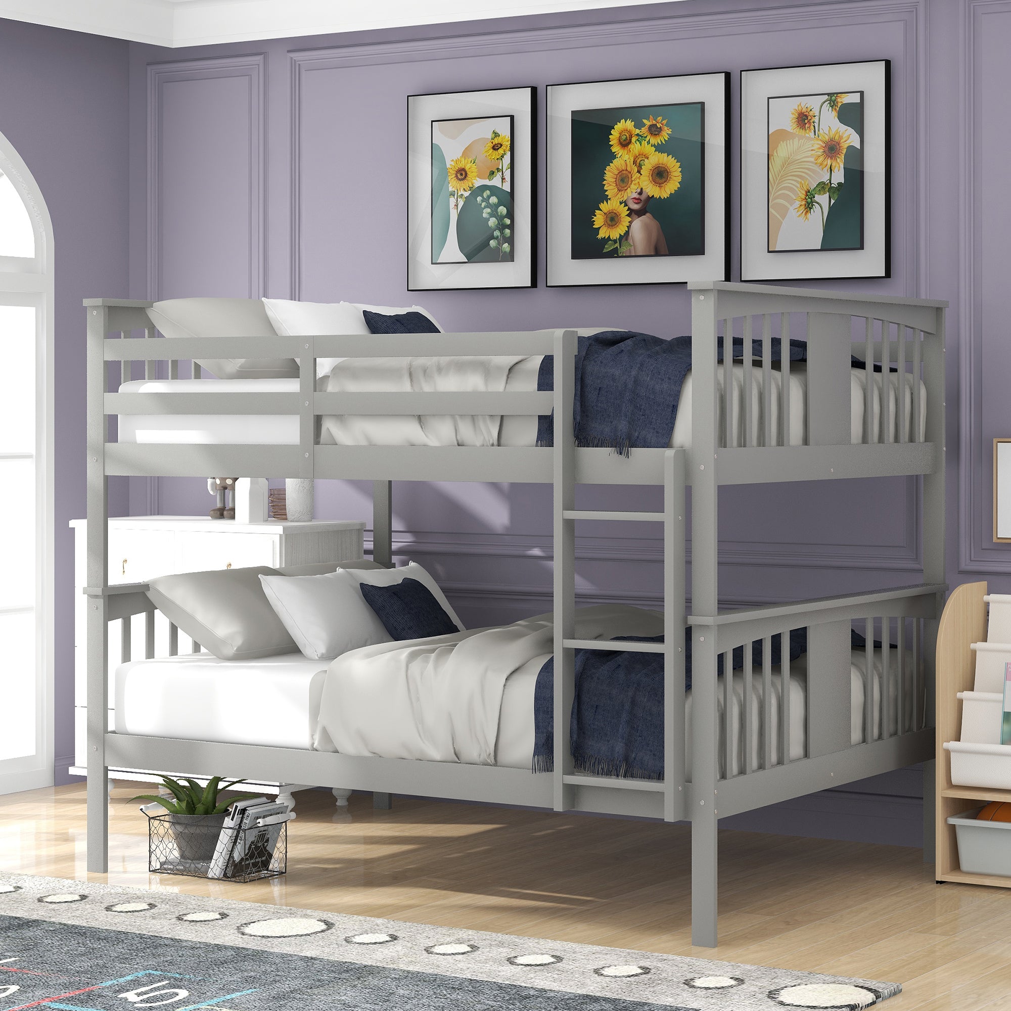 Jayden Gray Solid Wood Full over Full Bunk Bed with Ladder 