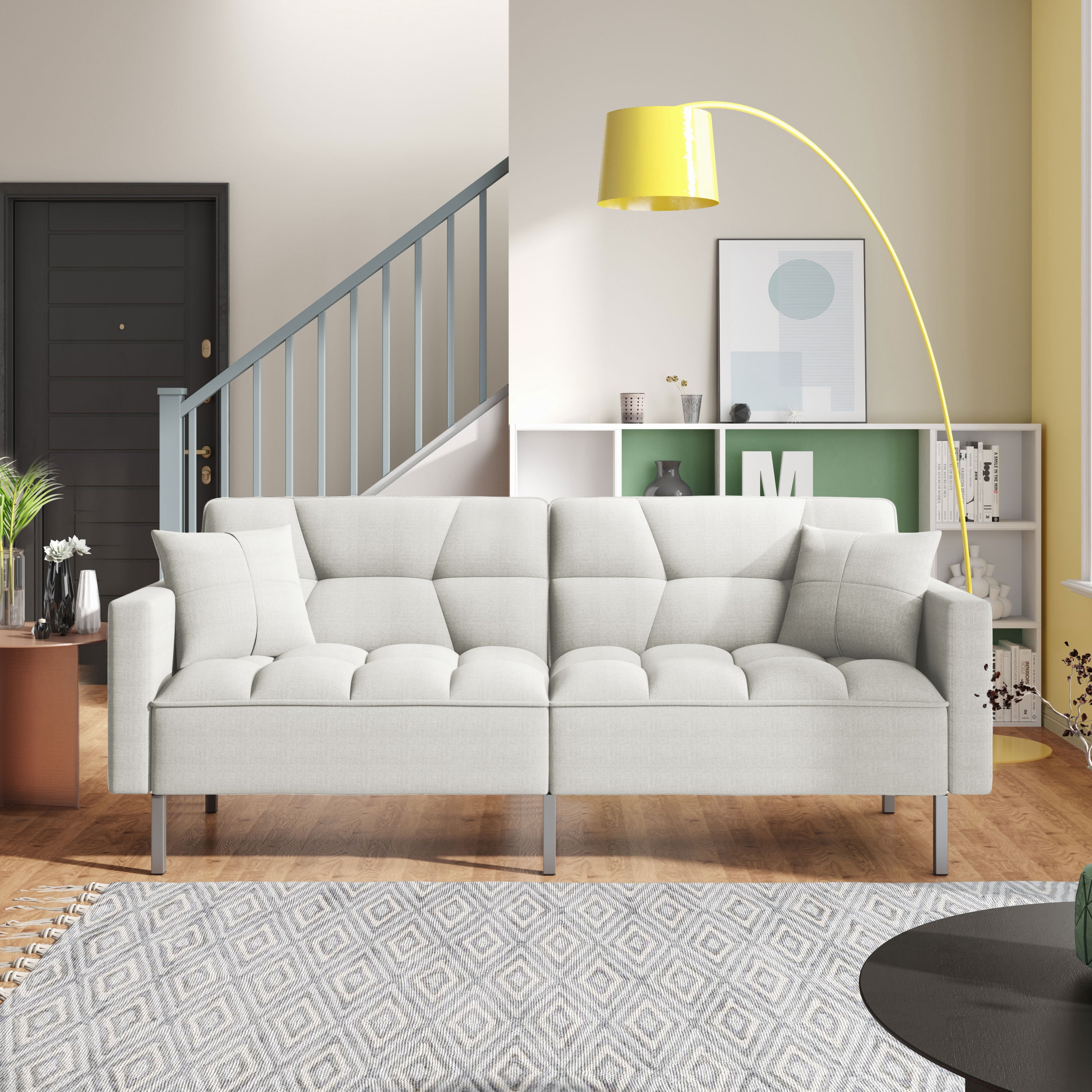 74.8"  Linen Upholstered Modern Convertible Folding Futon Sofa Bed 