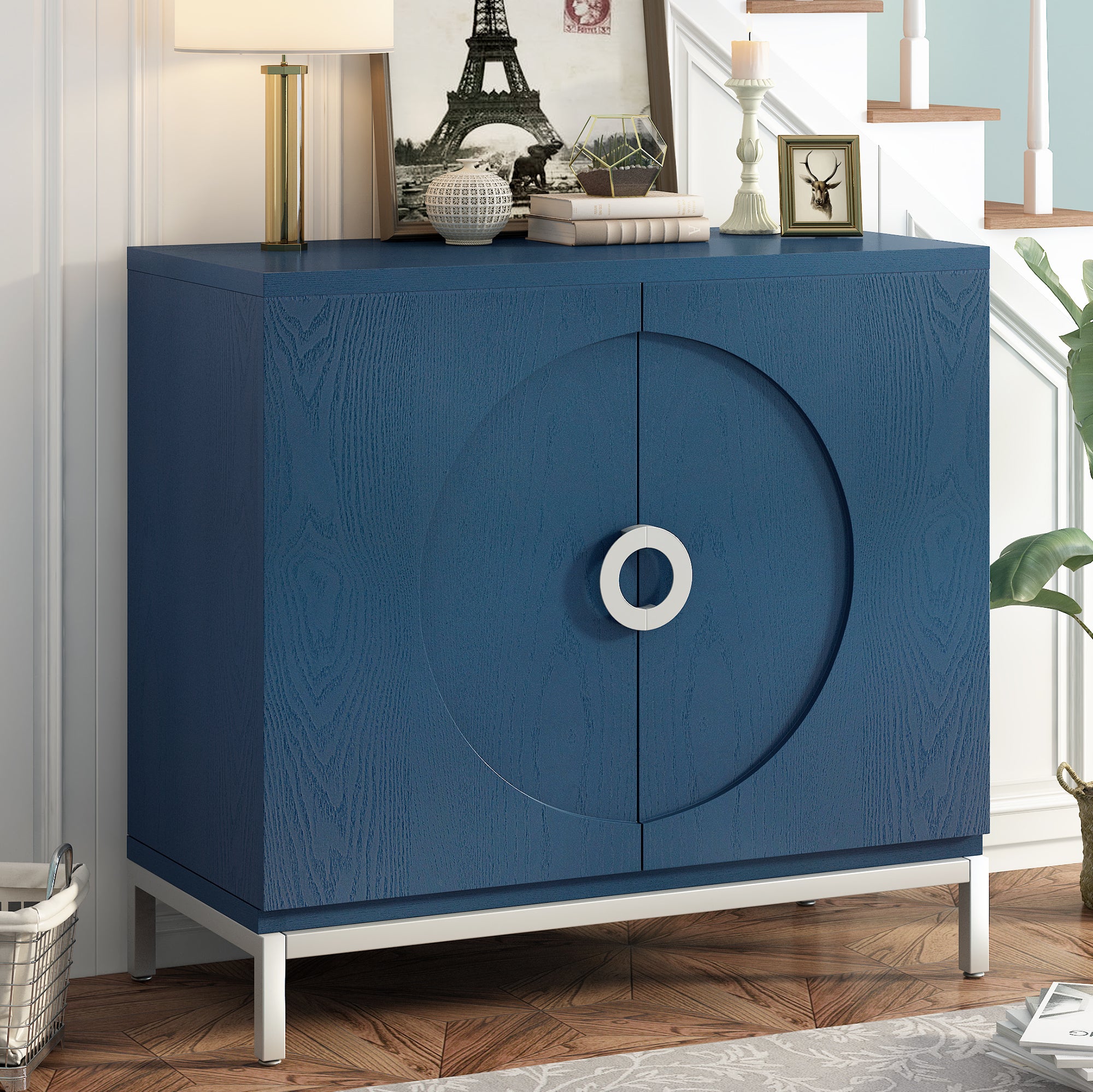 34" Navy Blue Entryway Accent Cabinet Chest