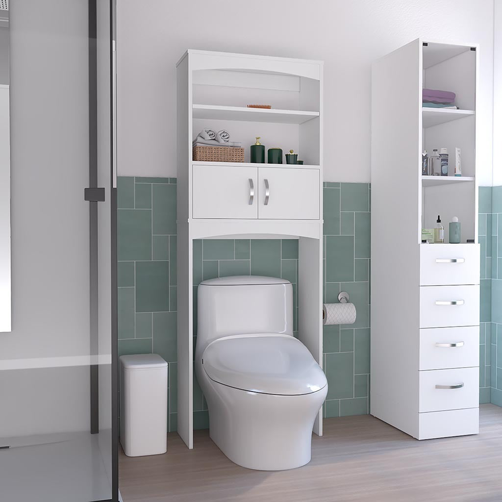 White Over The Toilet Cabinet with Three Shelves