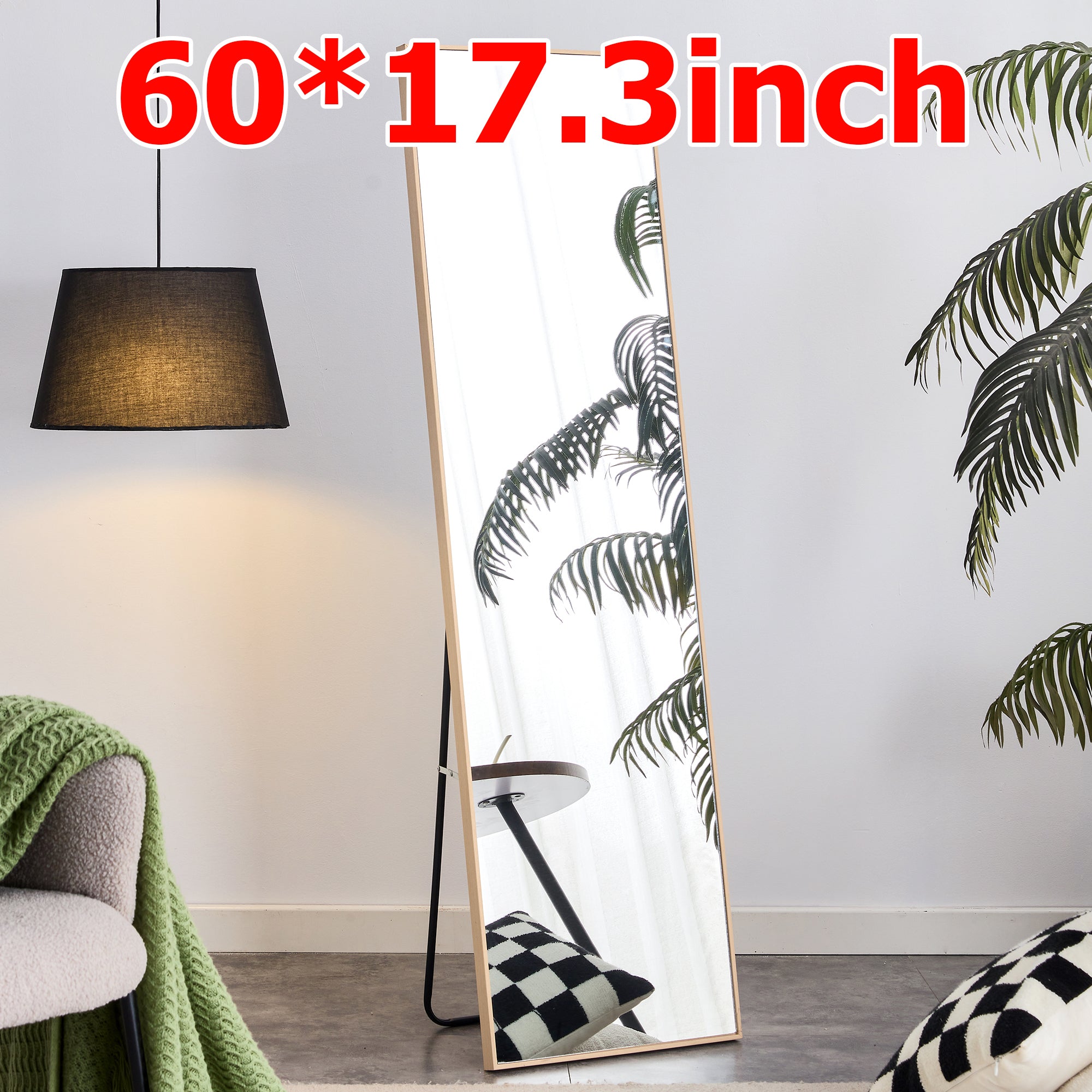60" Tall Standing Mirror with Light Oak Wood Frame 