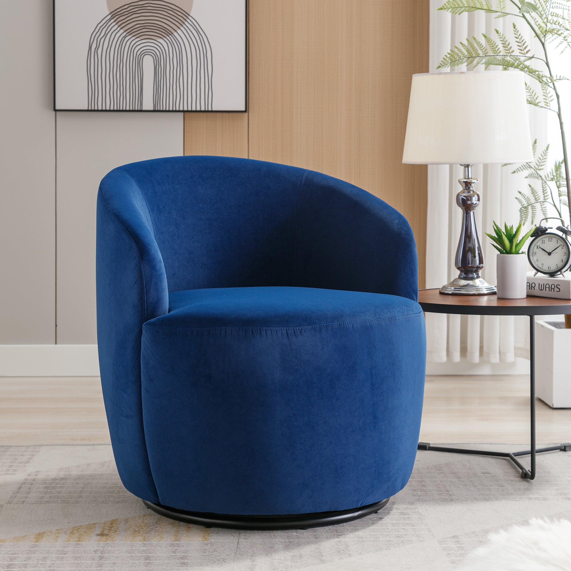 Nikki Luxury blue Velvet Swivel Accent Barrel Chair 