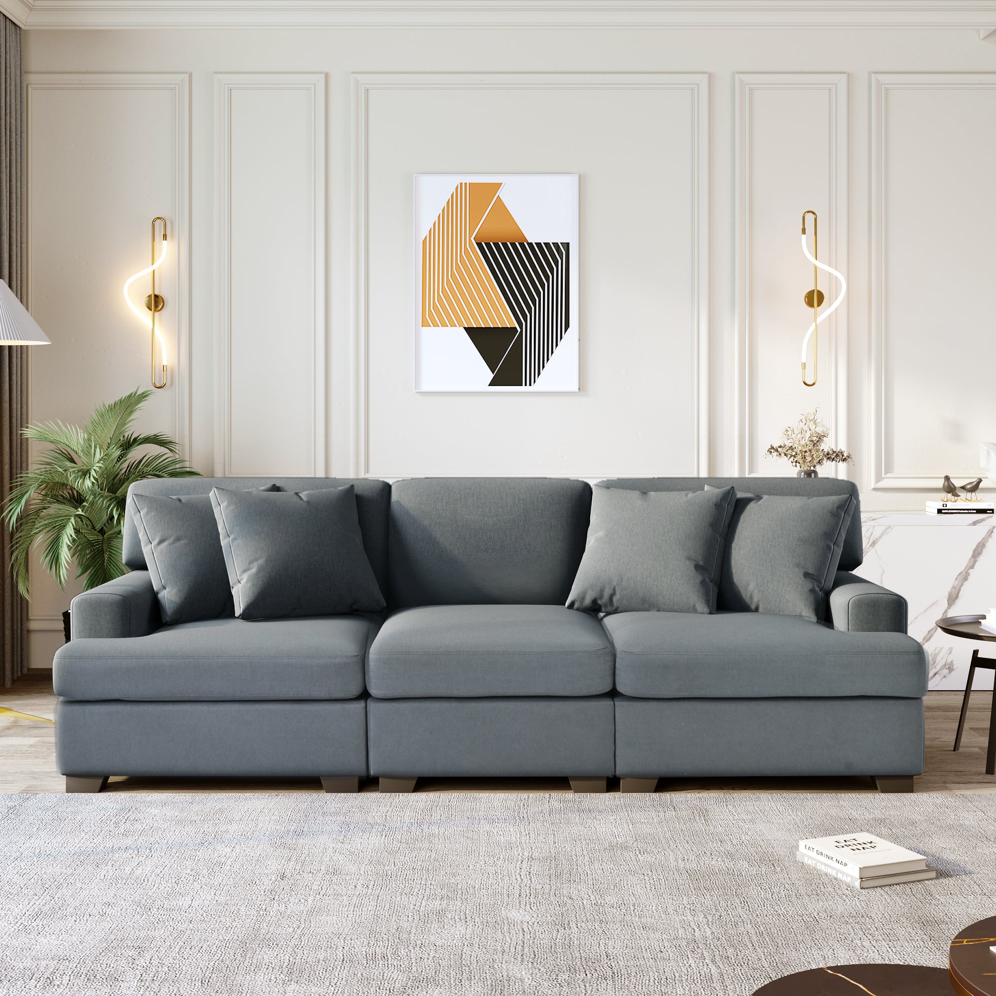 Collin 91" gray Linen Fabric Modular 3 Seater Sofa