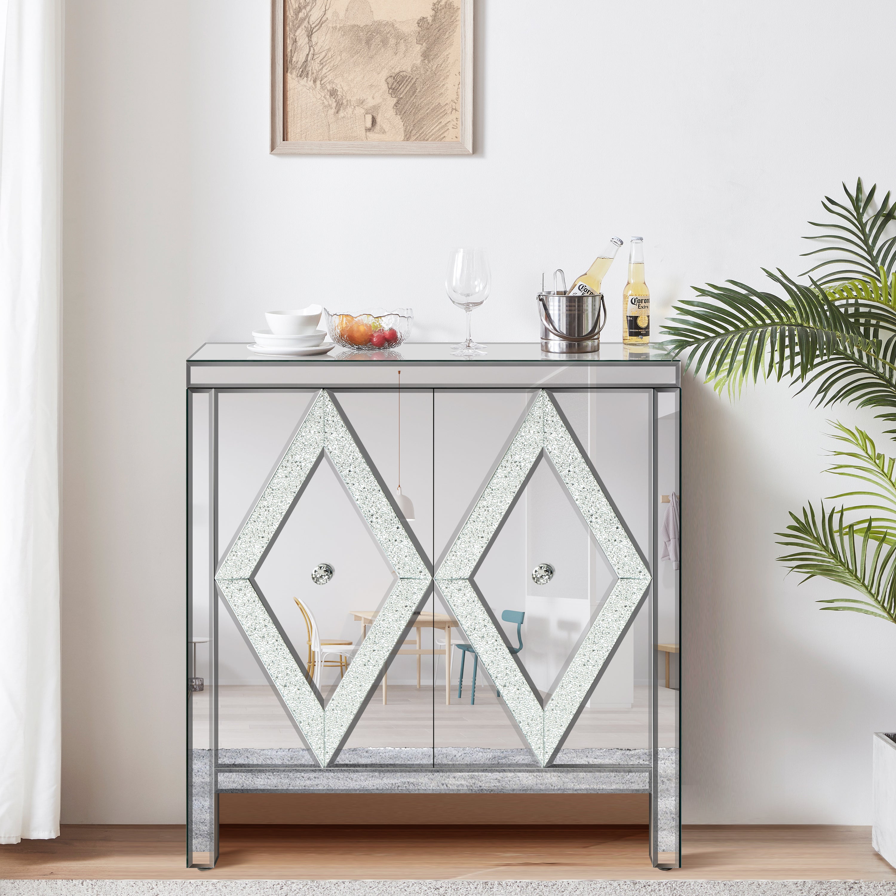 31.5" Storage Mirrored Cabinet with Diamond Shape Design