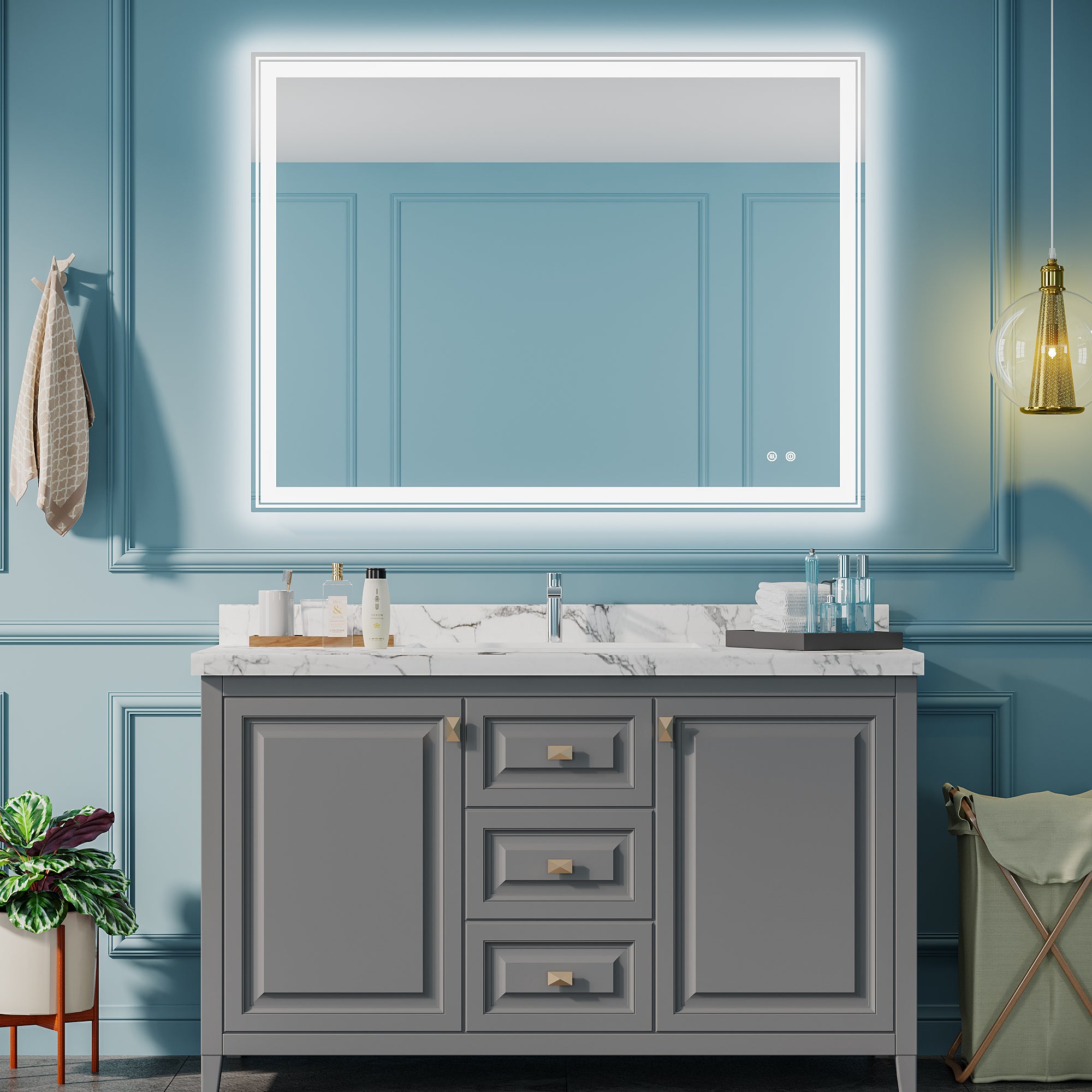 48"×36" LED Bathroom Vanity Mirror with Anti-fog and Adjustable Brightness Front and Back Light